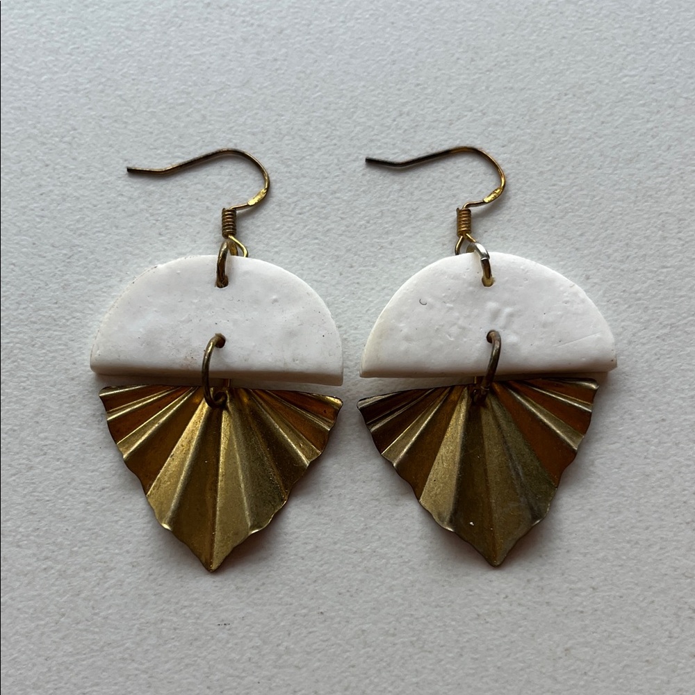 Elegant Gold and White Leaf Earrings